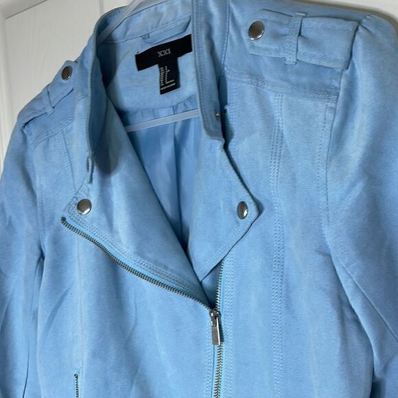 Faux Suede Light Blue Moto Jacket size small - Picture 5 of 9